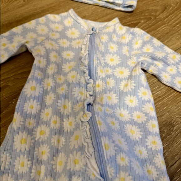 Little Me Blue and White Daisy Footie with Matching Headband - Picture 2 of 4